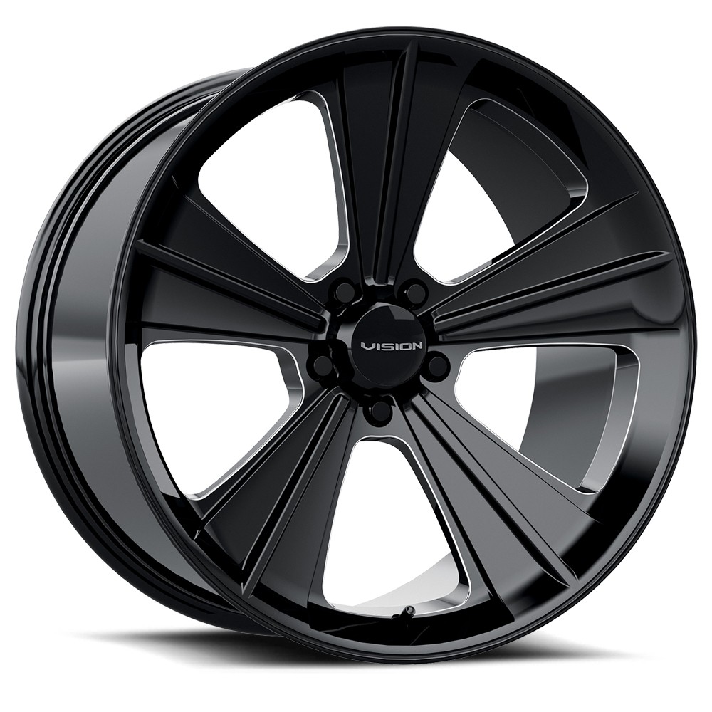 20x11 +50 Vision V327 Missile 5x4.5 Gloss Black Milled Spoke Wheels (Set of 4)