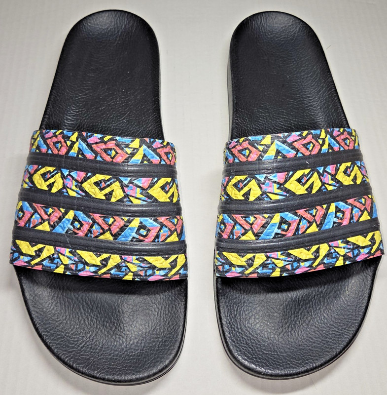 Adidas Adilette Mens Geometric Print Core Black Sandals Slides FX5856 Size 12