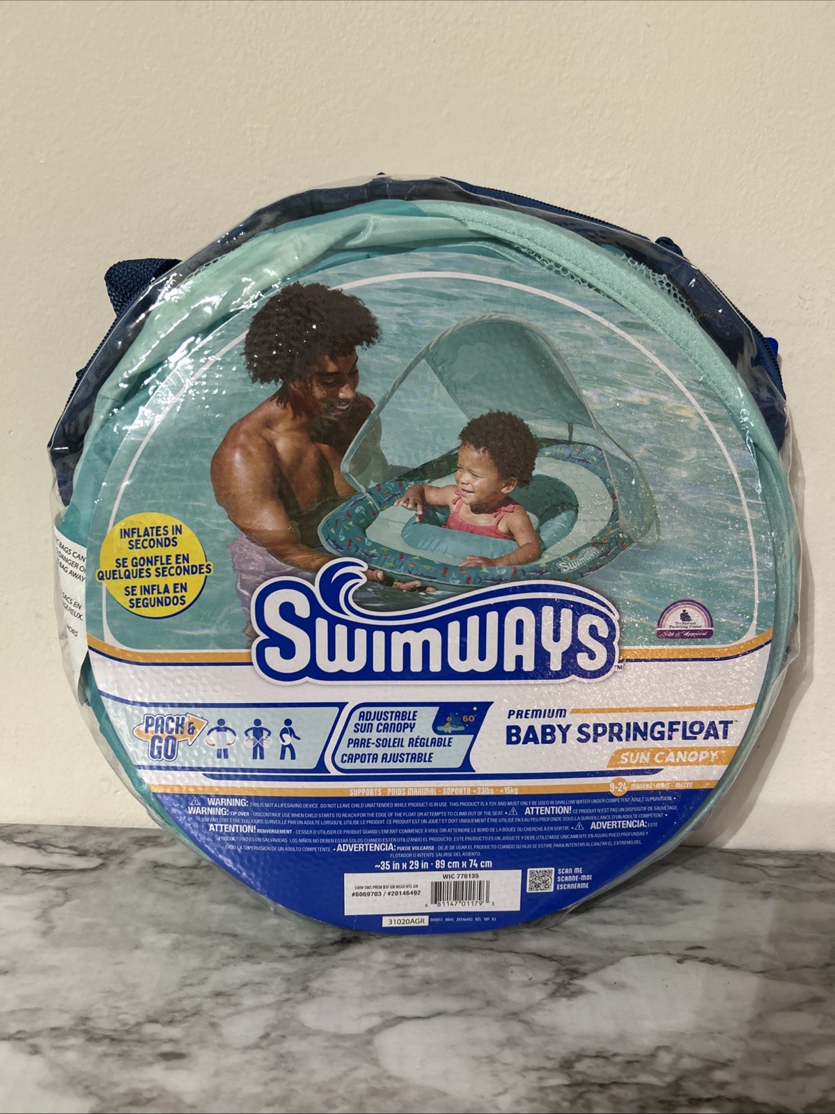 Swimways Premium Baby Springfloat with Sun Canopy Blue 9-24 Months Baby Float