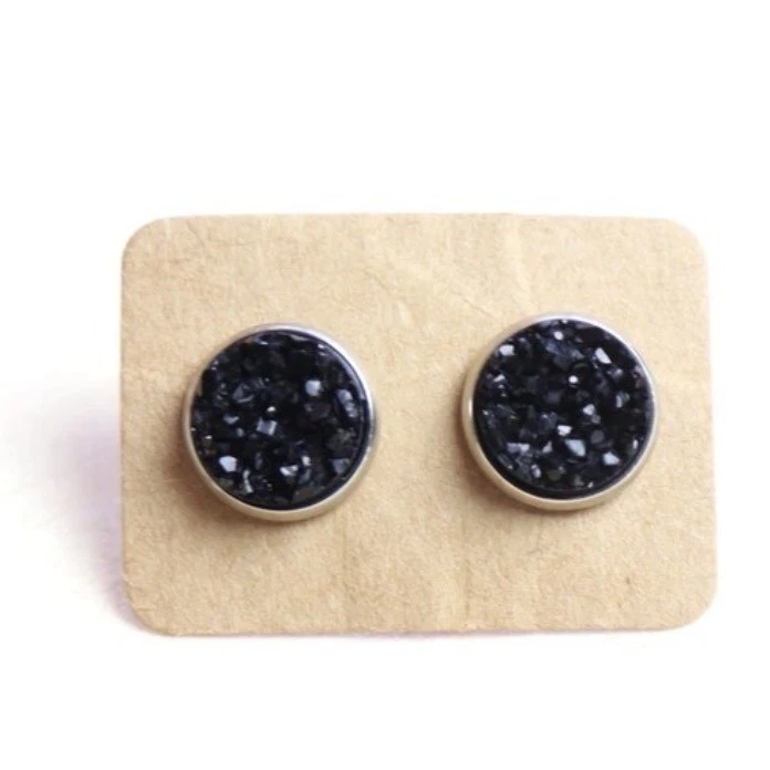 Pendientes Druzy Cristal Negro | Llenos de Oro Foto 2 de 4
