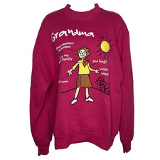 Vintage 80s Jerzees Crew Neck Sweatshirt M Hot Pink Grannycore Kid Art Drawing