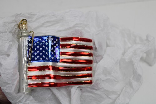 American Flag Christmas Ornament Patriotic America 4th of July Blown Glass 3”