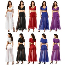 Women Dancewear Themed Party Outfit Short Sleeve Sets Bellydance Gold Trim Rave