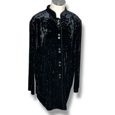 Harve Benard Black Velvet Button Front Mandarin Collar Jacket Coat Renaissance