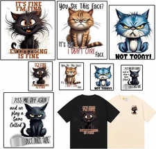 8 Sheets Funny Cat Iron on Transfer Patches Cat Day Iron on Decals Stickers C...