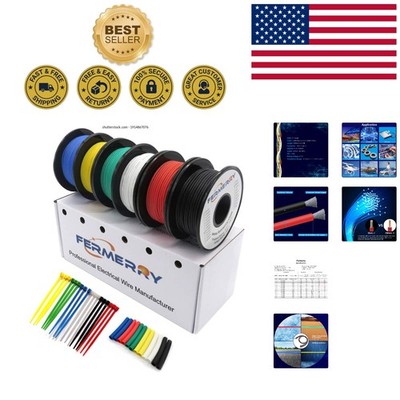 High-Performance 22 AWG Silicone Electrical Wire - 10ft, 6 Color Assortment