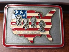 The Statler Brothers American Flag Country Shaped Background Belt Buckle