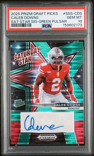 2025 Prizm Draft Picks Caleb Downs SSS-CDS Green Pulsar Auto /25 PSA 10 *POP 1*