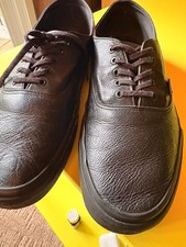 RARE Sz 13 - VANS Authentic Black Leather Grain Tumbled Black Gum