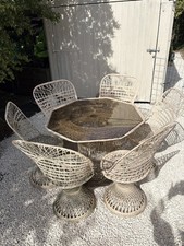 Stunning Vintage 1960s Russell Woodard garden Set, 6 x Chairs + Glass Top Table