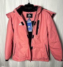 MOERDENG Women's Pink Hooded Zip Jacket Faux Fur Lined Short Coat Size S
