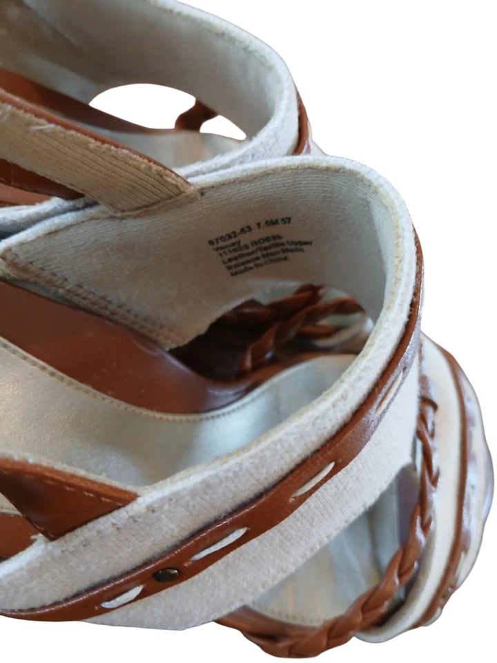 Sandalias Ros Hommerson de cuero textil punta abierta honda marrón crema para mujer 7,5 Foto 4 de 4