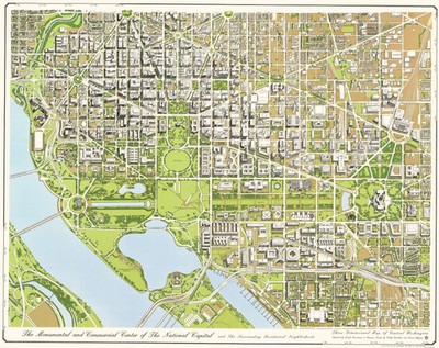Historic City Map - Monumental Center Washington DC - Passonneau 1996 - Vintage
