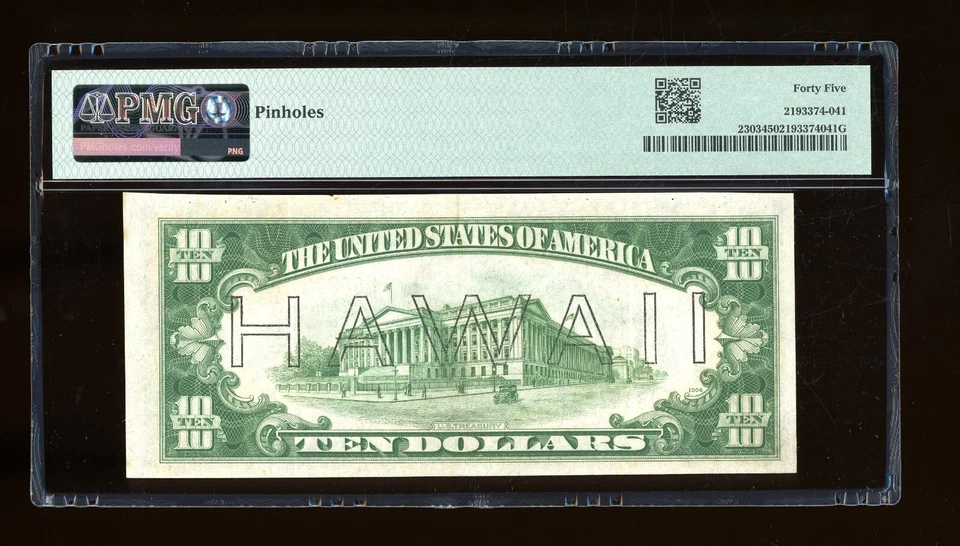 DBR 1934-A $10 FRN Hawaii LB Block Fr. 2303 PMG 45 Serial L50855792B - Image 2 of 2