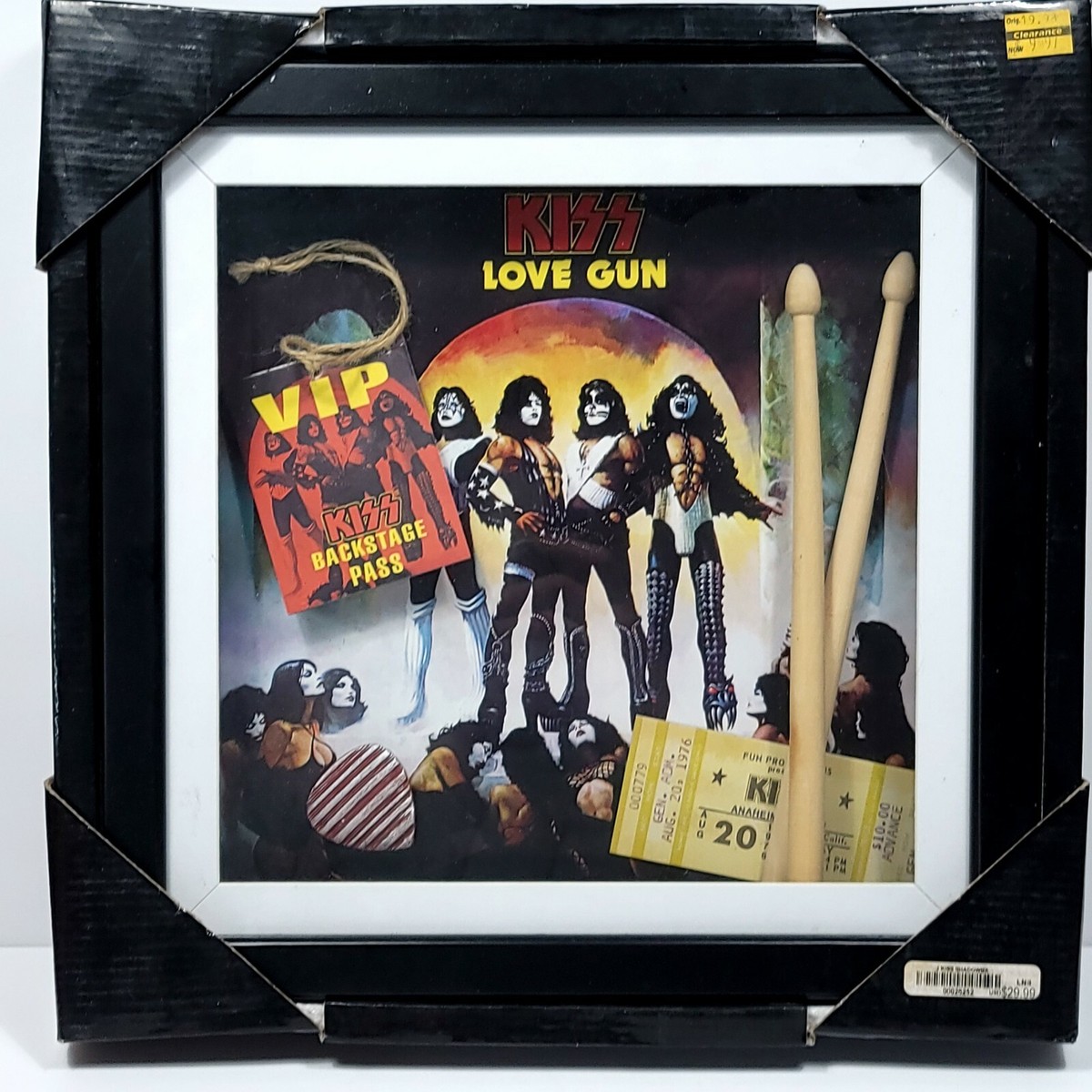 Kiss Love Gun Shadow Box Drum Sticks Backstage Pass 1976 Ticket