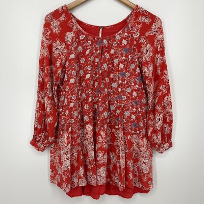 Free People Long Sleeve Dress Women's Size XS Red Floral Mini Length Boho  Flowy | eBay