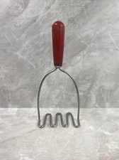 Red Swirl Bakelite Handle Stainless Steel Potato Masher Made In USA