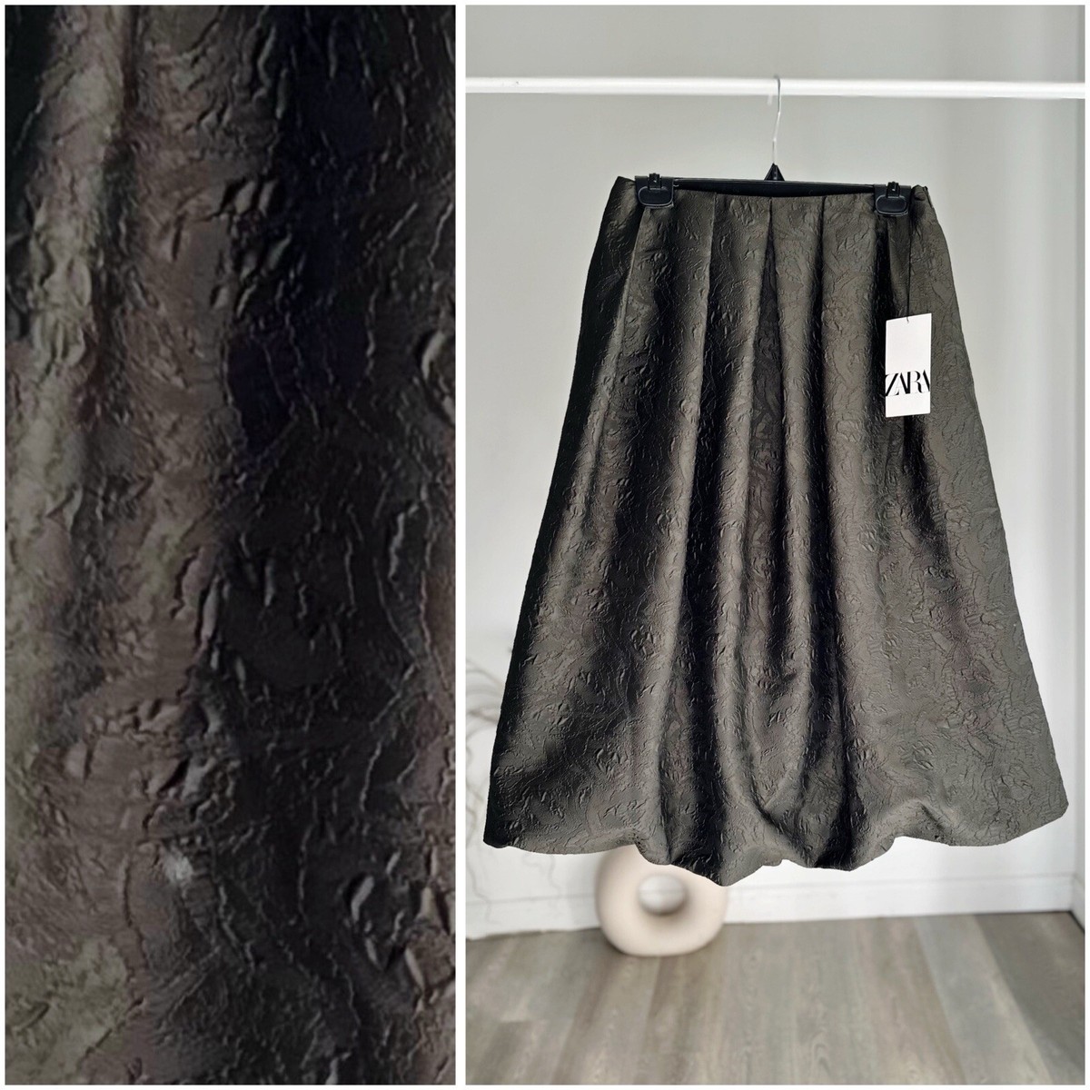 ZARA ZW COLLECTION VOLUMINOUS BALLOON JACQUARD GREEN SKIRT