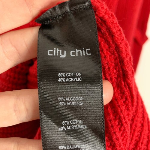 City schicker Pullover Übergröße 14 Pulli Ösen Spitze Ärmel Lust rot Strick V-Ausschnitt - Bild 5 von 7