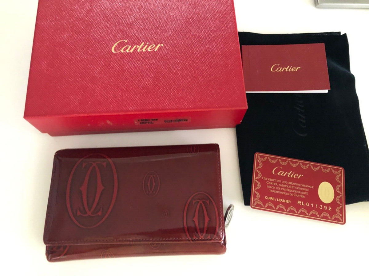 Vintage Cartier Happy Birthday Bifold Wallet 3000347 red burgundy
