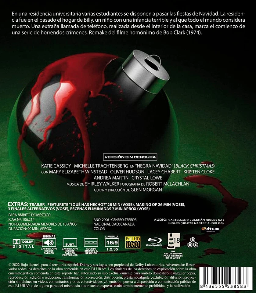 Black Christmas (2006) Blu-Ray BRAND NEW (Spanish Package has English Audio) - Image 2 of 2