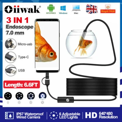 OIIWAK USB Waterproof Endoscope Snake Cam Inspection Camera for Android Phone 6.6FT