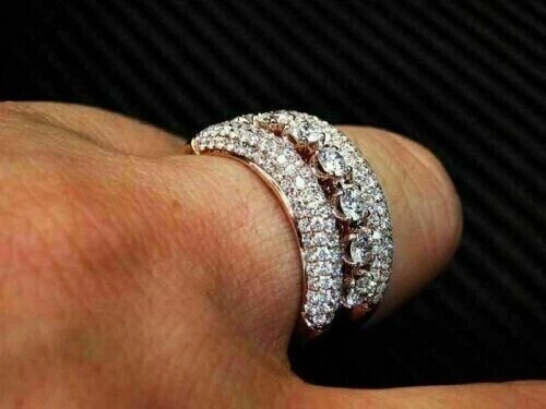 3CT Round Cut Simulated Diamond Men's Wedding Band Ring 14K Rose Gold Plated — 第 2/3 张图片