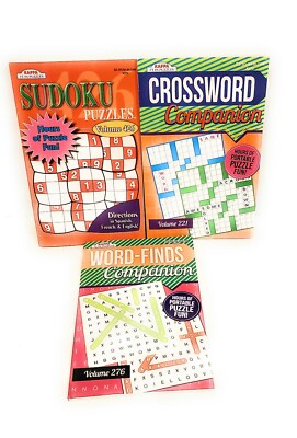 Lot of 3 Puzzle Books - Crossword Wordsearch & Wordfind - Exercise for the Brain