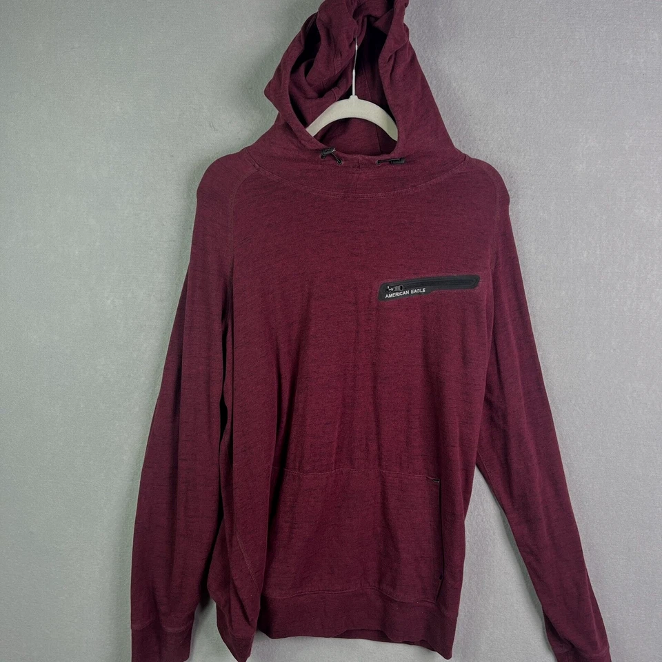 Sudadera American Eagle XL Sudadera con Capucha Pullover Flex Cremallera Bolsillo Suéter Borgoña Foto 2 de 4