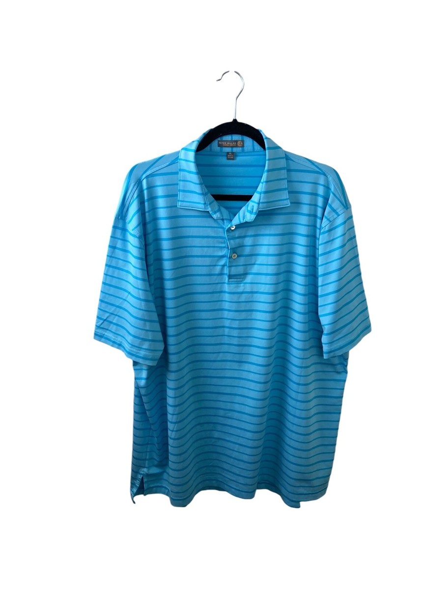 PETER MILLAR Summer Comfort L ターコイズ Peter Millar Summer Comfort XL Turquoise Stripe Golf Polo Shirt