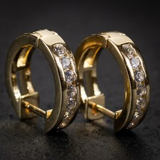 Small Gold Plated Men's Women's Vermeil Iced Huggie Hoop Earrings