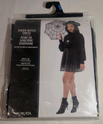 Sheer Witch Dress Black Coven Halloween Costume Adult L/XL Fits Up To Size 16