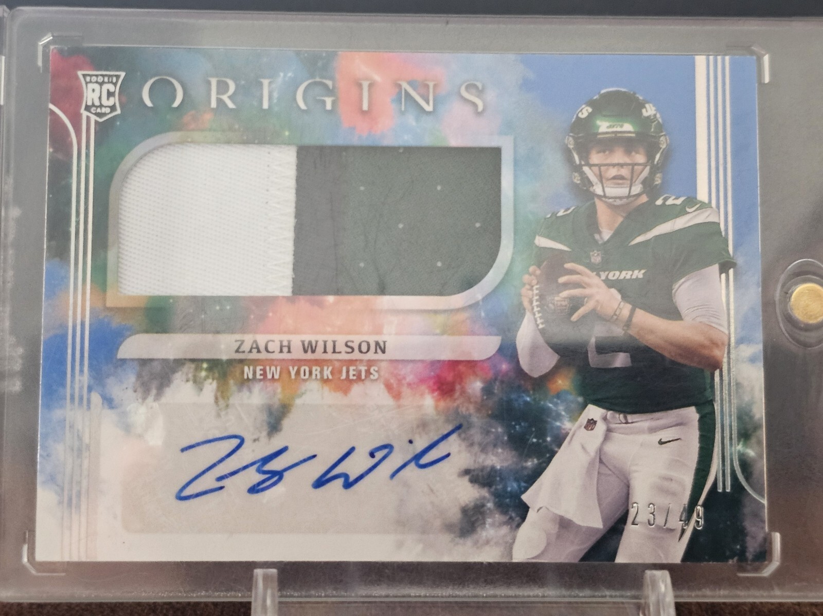 2021 Panini Origins - Rookie Jumbo Jersey Autograph Blue #152 Zach Wilson /49