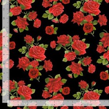 Floral Fabric Medium Rose Bouquet Toss Black Timeless Treasures YARD