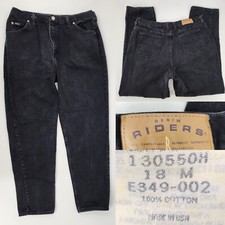Vtg 90s Lee Riders Womens 18 34x30 High Waist Black 100 Cotton Denim Mom Jeans