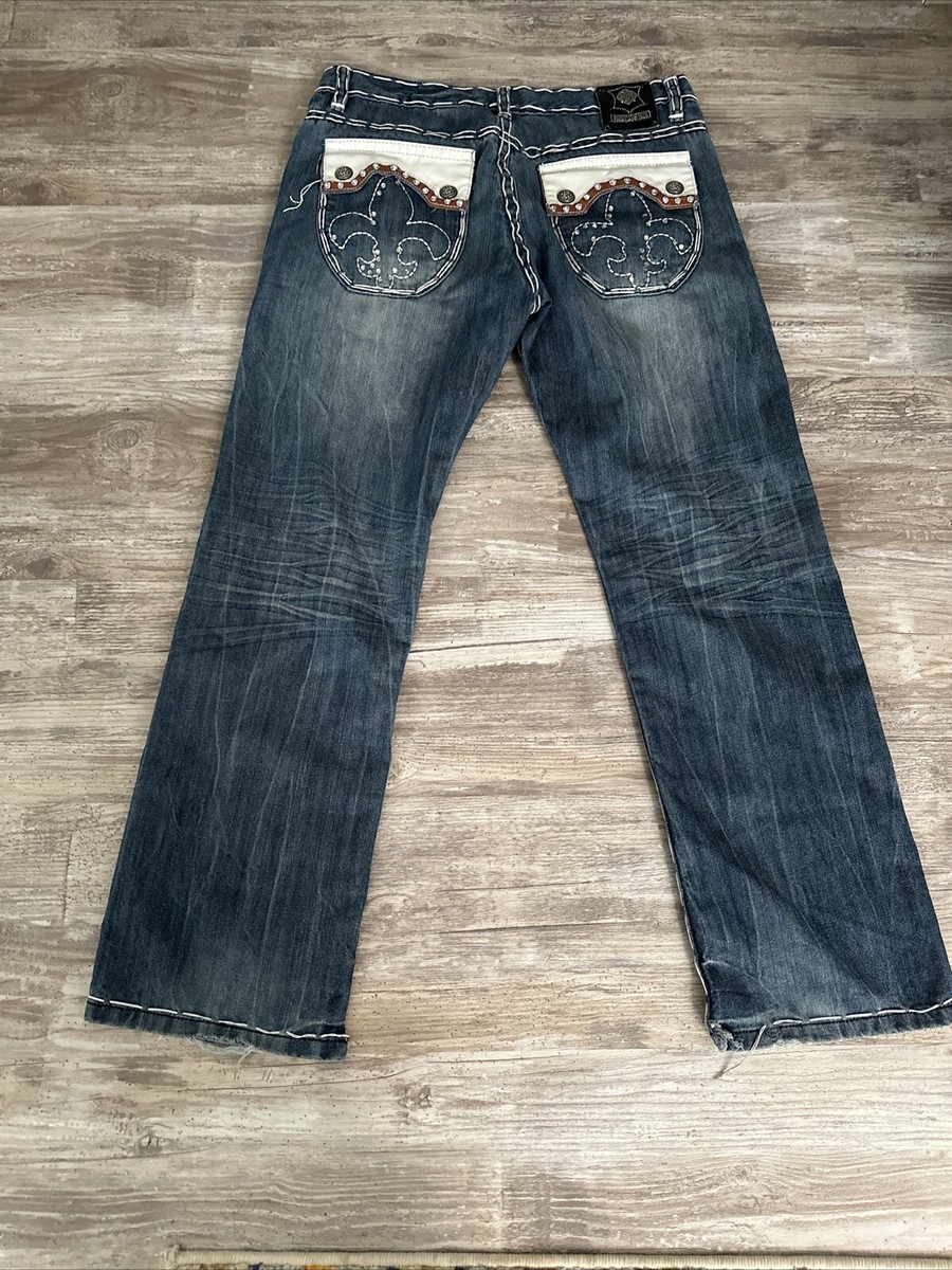 Y2K Kayden K Reve Jeans Men's W34 L 32 Wide Leg Heavy Stitch Cross  Embellished