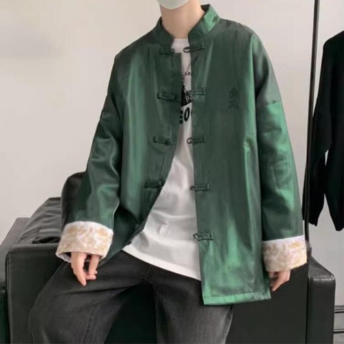 Chinese Style Men's Tang Zhuang Coat Loose Casual Suit Jacket Hanfu Outerwear - Picture 3 of 6
