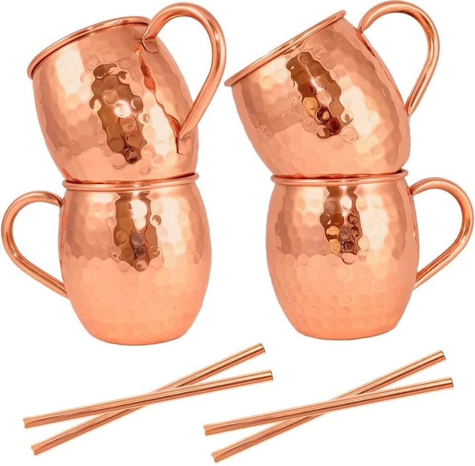 Lot De 4 Gaufrées Moscou Mule Mugs Avec 4 Cuivre Straws Et 1 Jigger Cadeau - Photo 2/4