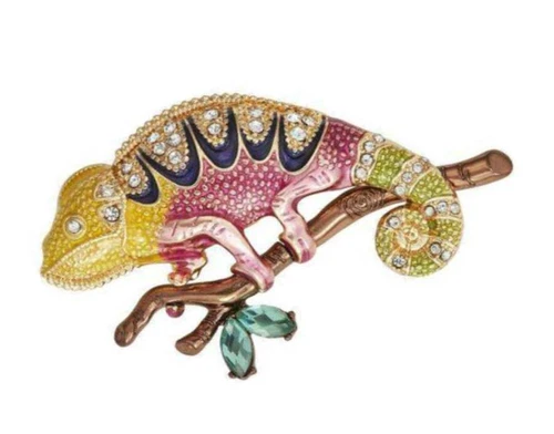 Napier Chameleon Textured Gold and Hematite Tone Brooch Pin Gift Box NEW Lizard
