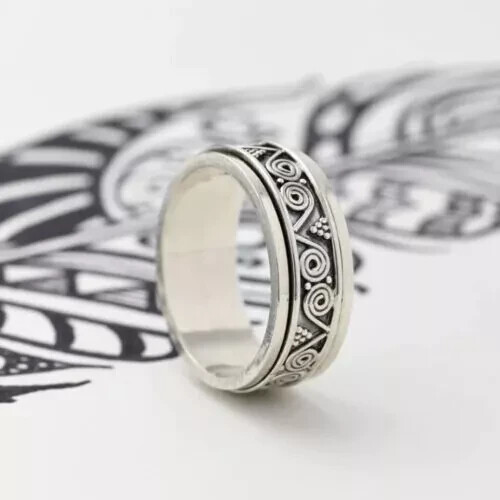 AZTEC WANDERER MEN'S SPINNING RING 925 STERLING SILVER MEDITATION BAND RING GIFT - Bild 6 von 6