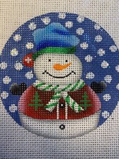 Handpainted needlepoint Zweigart 18 mono Canvas Snowman in Snowball Ornaments