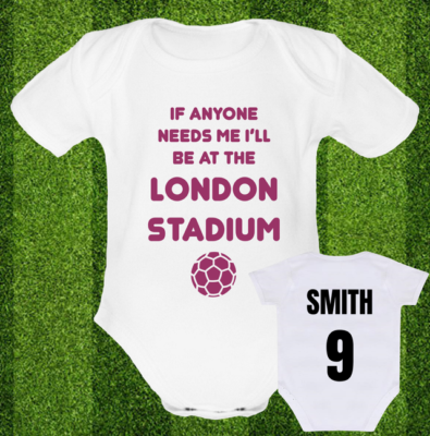 PERSONALISED Babygrow Baby vest grow bodysuit Cute Football @@WEST @@HAM@  UTD