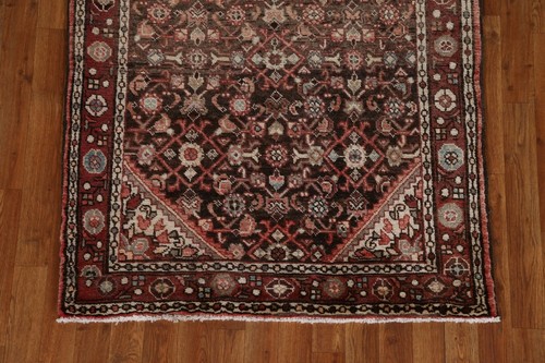 Vintage Hamedan Geometric 3' 7" x 13' 0" Handmade Runner Rug Traditional Carpet - Picture 5 of 12