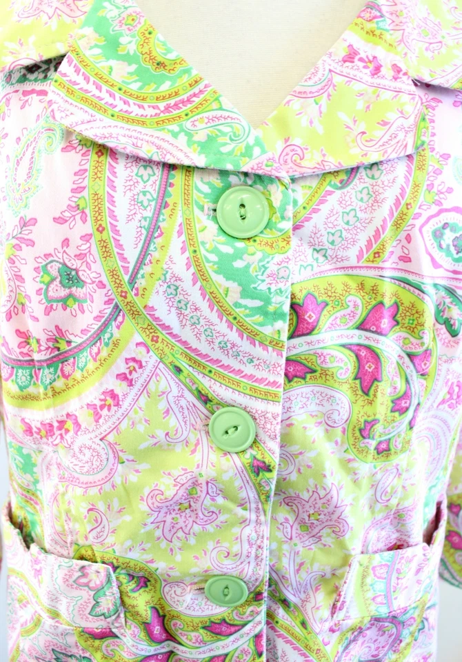 Chaqueta Columpio 3 Sisters Tres Hermanas Rosa Verde Floral Estampado Paisley Talla M Foto 3 de 4