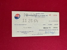 1964, PEPSI Cola, Bottling Company Check (Cap Logo) Scarce / Vintage