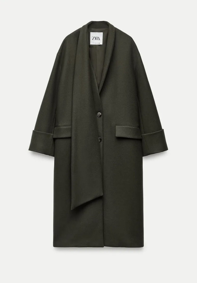 ジャケット・アウター scarf docking drape coat NWT!! HOT ZARA ZW COLLECTION MINIMALIST SCARF COAT KHAKI, XS