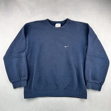 VTG Nike Small White Swoosh Sweatshirt Sz Small Made In USA Navy Blue Crewneck