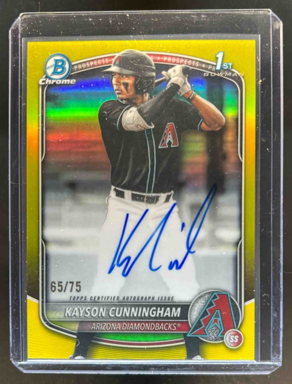 2025 Bowman Draft Kayson Cunningham Chrome Auto Yellow Refractor 1st #/75