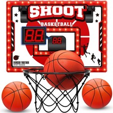 Basketball Hoop for Kids with Scoreboard LED Lights, Over The Door Indoor Ba...