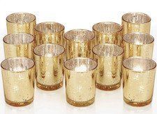 Antique Gold Mercury Glass Votive Holders Set of 12